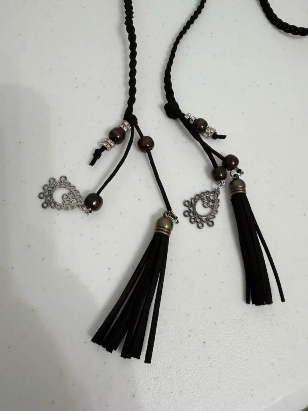 Belt Head Band Hair Adornment Neckwear Braided Faux Suede Beaded Tassels 60